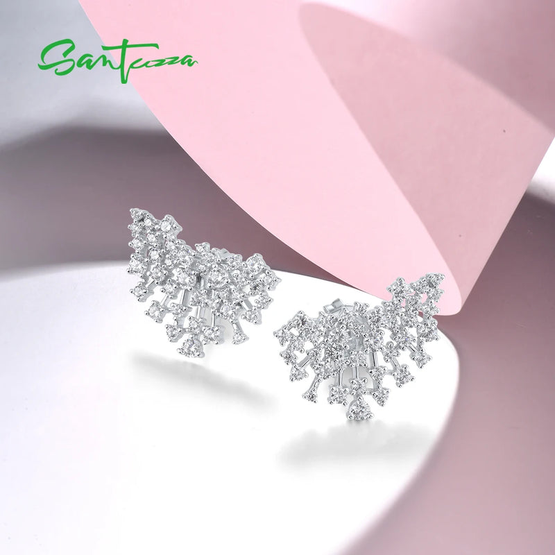 925 Sterling Silver Stud Earrings with White Cubic Zirconia