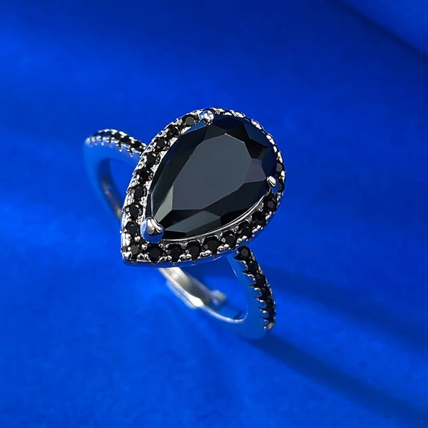 Wong Rain 925 Sterling Silver 7*11 MM Pear Cut Lab Black Sapphire High Carbon Diamond Gemstone Women Ring Jewelry Wholesale