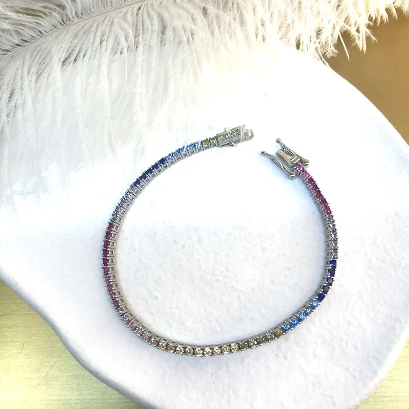 925 Sterling Silver Colorful Zircon Tennis Bracelet for women