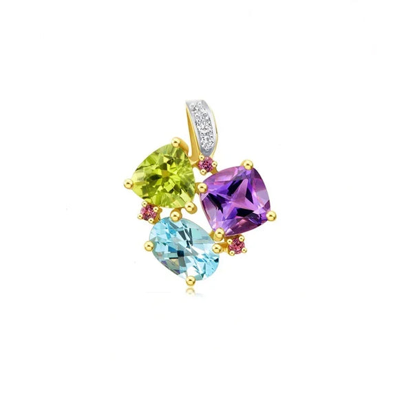 14k/18k/10k Yellow Gold Sky Blue Topaz Amethyst Peridot Tourmaline Diamonds Pendant for Women