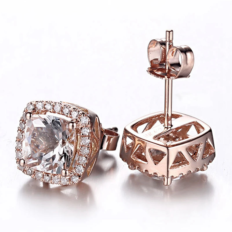 18K Rose Gold Morganite Cushion Stud Earrings for Women