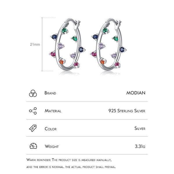 Sterling Silver Multicolor Zirconia Hoop Earrings for Women