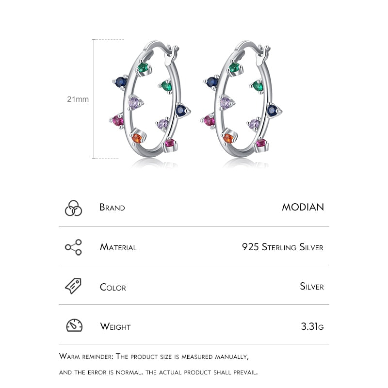 Sterling Silver Multicolor Zirconia Hoop Earrings for Women