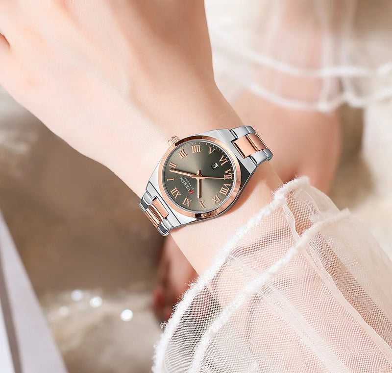 Stainless Steel Quartz Roman Dial Watch for Women