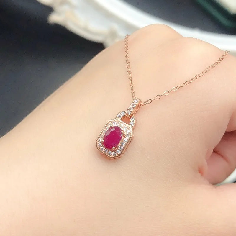 925 Sterling Silver Ruby Pendant Necklace for Women