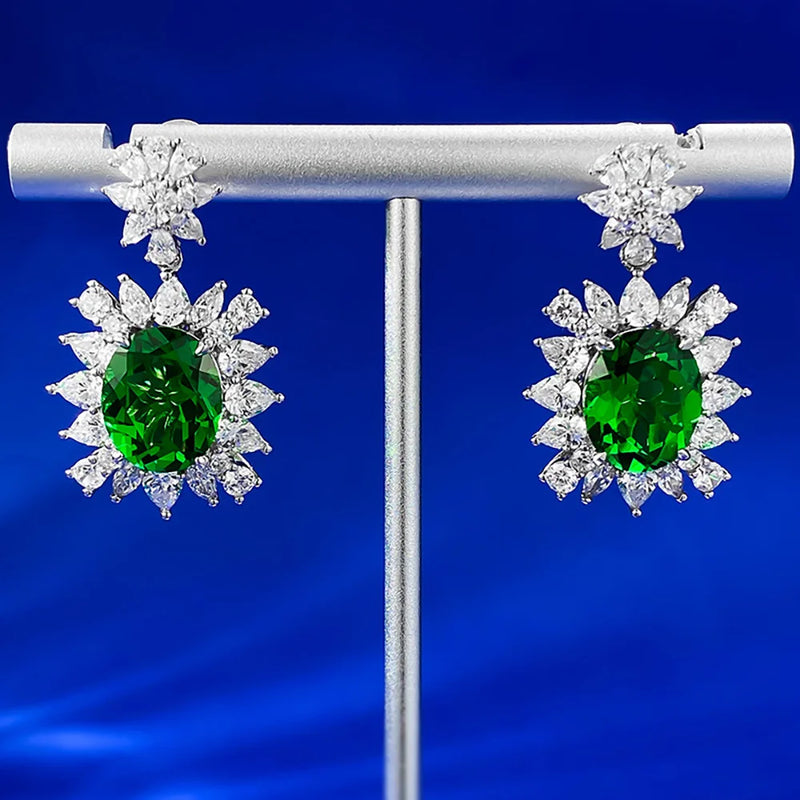 Sterling Silver Emerald Lab Diamond Dangle Earrings for Women