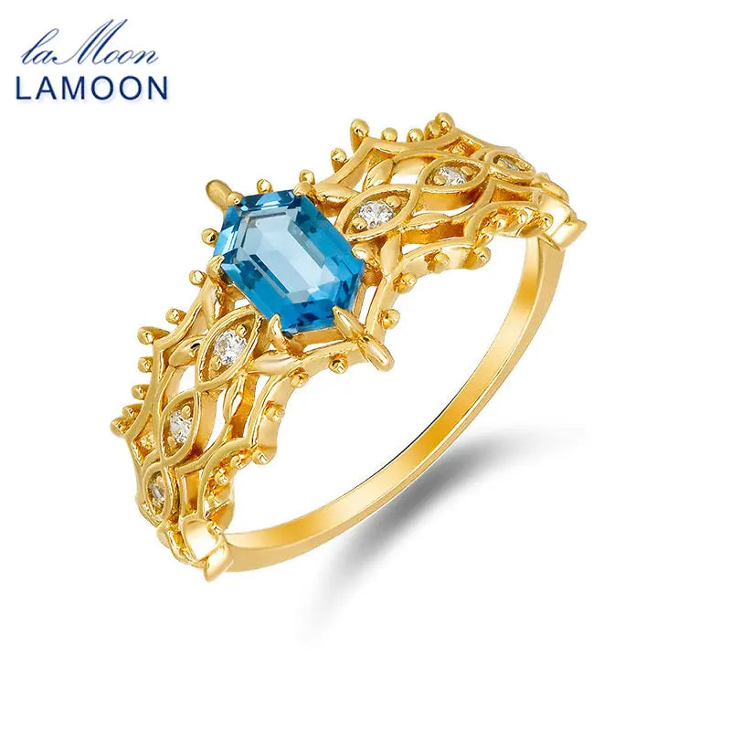 925 Sterling Silver Gold Plated London Blue Topaz Ring for Women