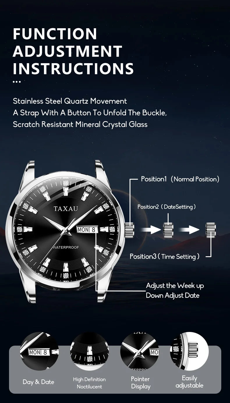 Stainless Steel Leather Fashion Quartz Watch for Men