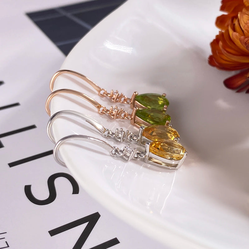 Sterling Silver Citrine & Peridot Drop Earrings for Women