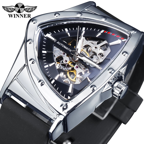 Stainless Steel Transparent Triangle Mechanical Automatic Luminous Wristwatch for Men