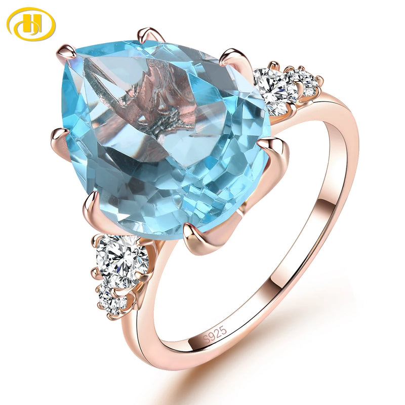 Sterling Silver Rose Gold Plated Natural Sky Blue Topaz Drop Ring