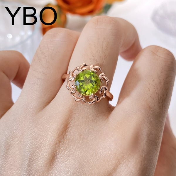 925 Sterling Silver Floral 9MM Gemstone Ring Set for Women