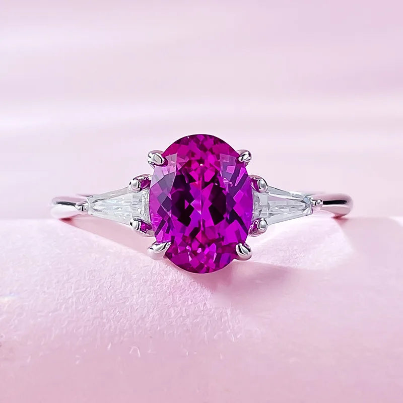 Sterling Silver Oval Pink Ruby Ring for Women