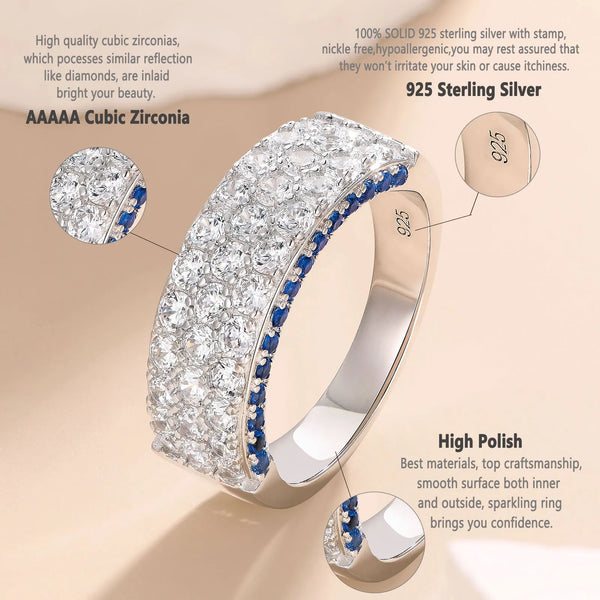 925 Sterling Silver Blue Sapphire & Cubic Zirconia Engagement Ring for Women