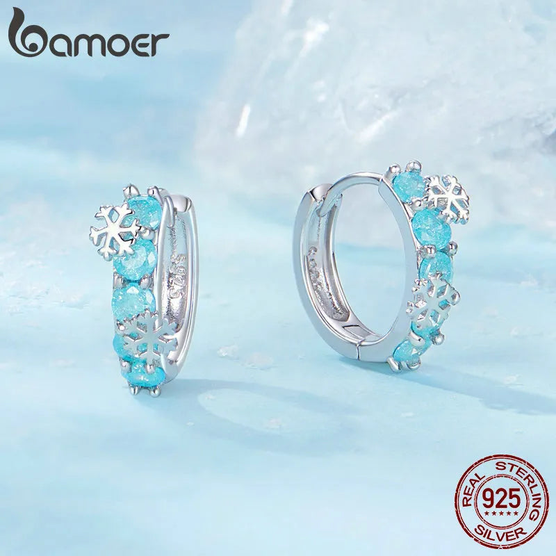 Sterling Silver Ice Flower Zirconia Hoop Earrings for Women