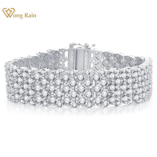 Wong Rain Luxury 925 Sterling Silver 14MM Lab White Sapphire Gemstone Women Bracelets Bangle Wedding Party Fine Jewelry
