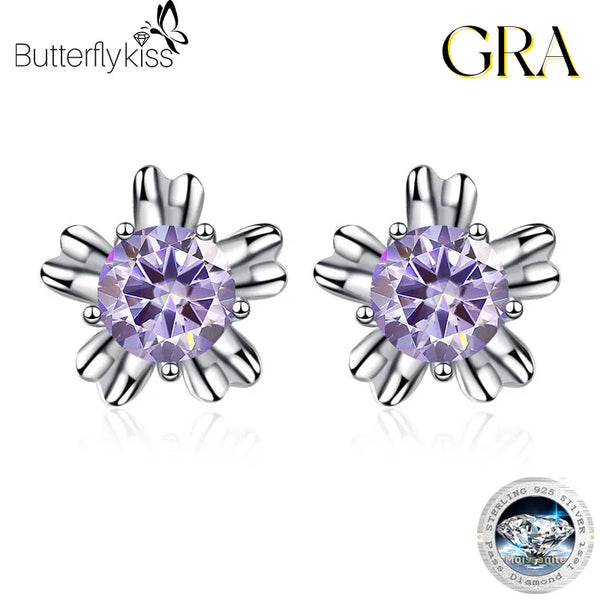 S925 Sterling Silver 1.3ctw Moissanite Flower Stud Earrings for Women