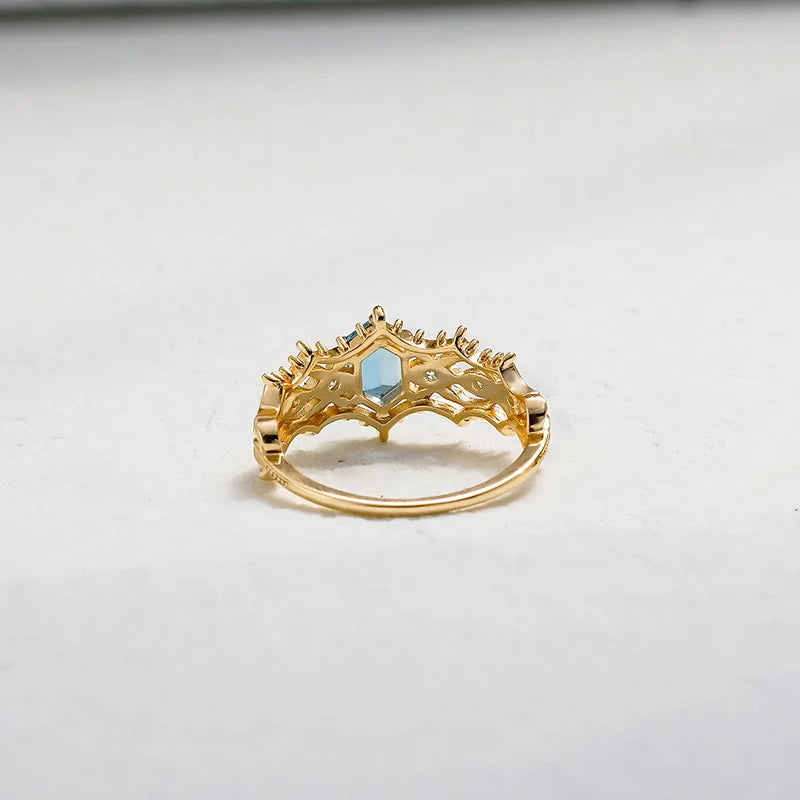 925 Sterling Silver Gold Plated London Blue Topaz Ring for Women