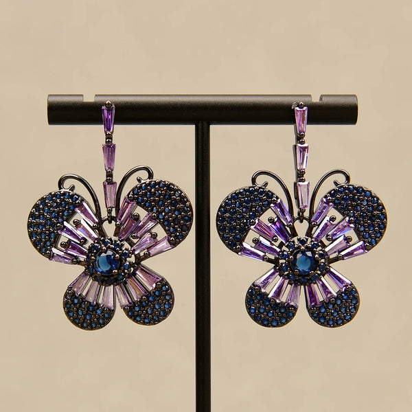 Gunmetal Cz Crystal Pave Butterfly Dangle Earrings for Women