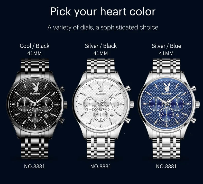 Stainless steel multifunctional quartz watch for men