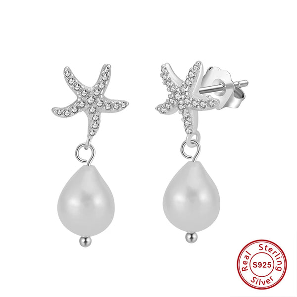 925 Silver CZ Stars Dangle Earrings For Women
