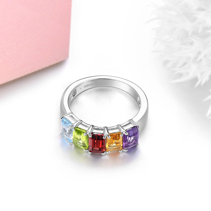 Silver 3 Carat Amethyst, Garnet, Citrine, and Blue Topaz Rings for Women