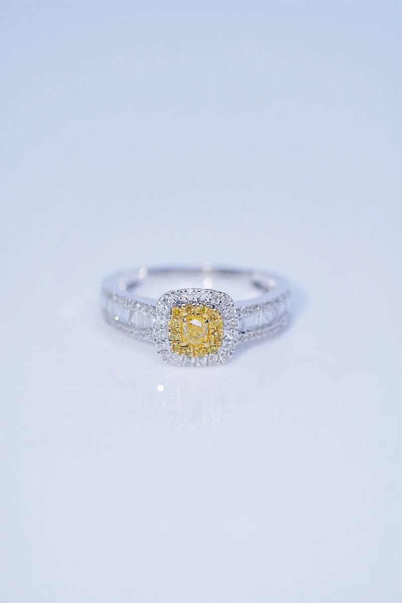 18K White Gold Natural Yellow Diamond Engagement Ring for Women