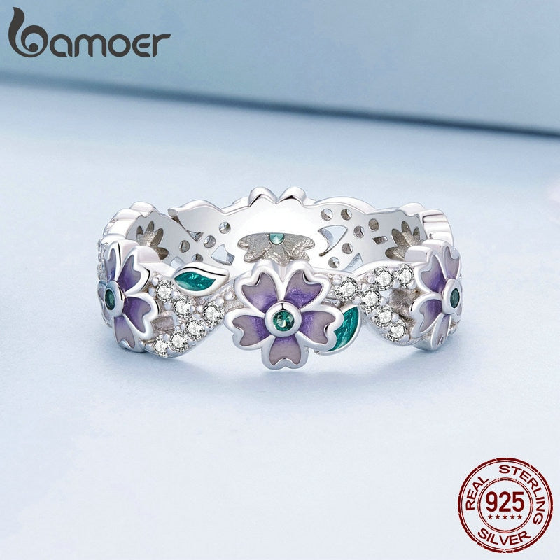 Sterling Silver Purple Wreath Flower Ring for Women