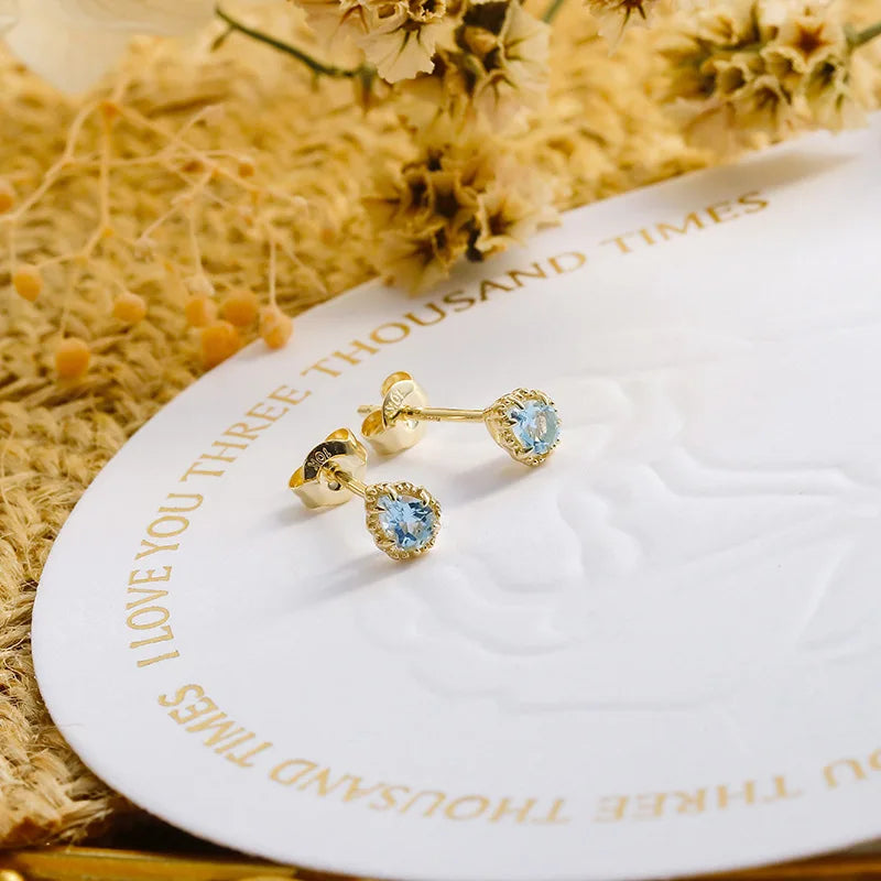 Sterling Silver Gold Plated Aquamarine Stud Earrings for Women