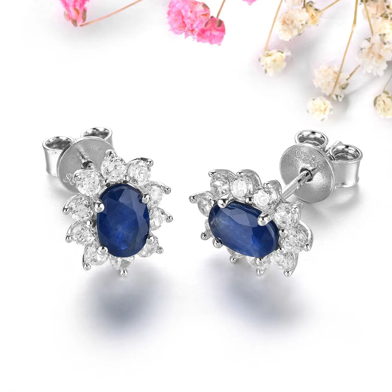 Sterling Silver 1.20 ctw Blue Sapphire Stud Earrings for Women