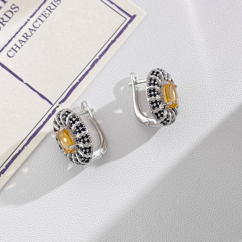 Sterling Silver 0.50 Ctw Natural Garnet Amethyst Peridot Citrine Topaz Black CZ Stud Earrings for Women