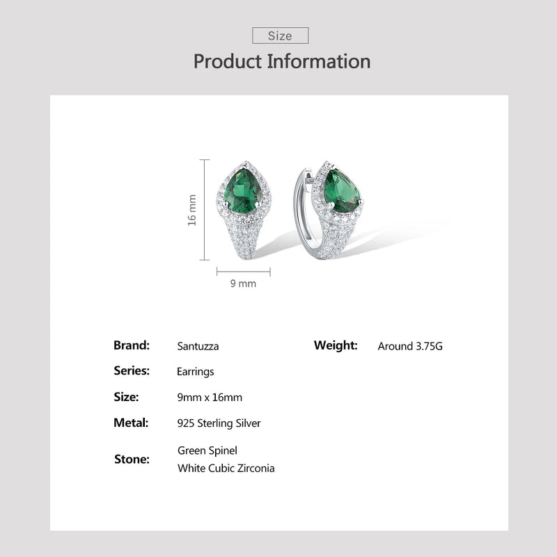 925 Sterling Silver White CZ Green Spinel Hoop Earrings for Women