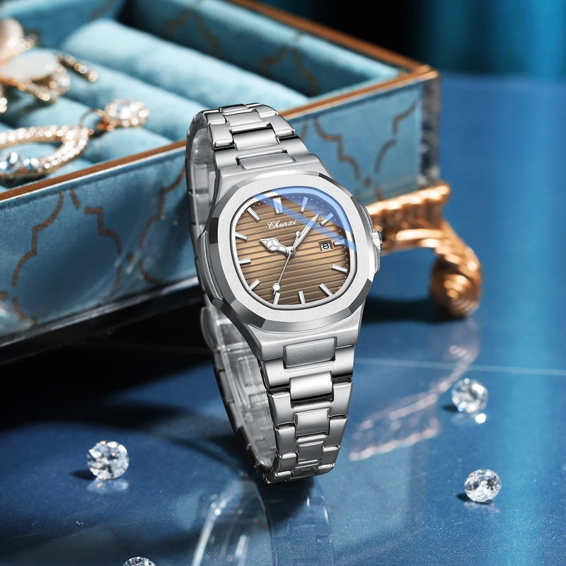 Stainless Steel Silver-Tone Quartz Wristwatch for Women