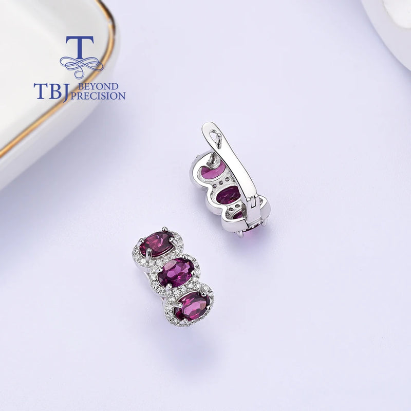 S925 Silver Cubic Zircon and Rhodolite Garnet Earrings for Women