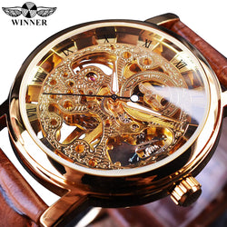 Transparent Leather Strap Skeleton Watch for Men