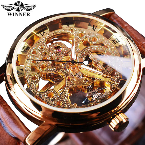 Transparent Leather Strap Skeleton Watch for Men