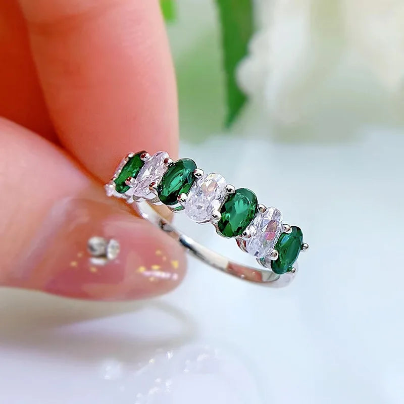 925 Sterling Silver Half Eternity Ring with Emerald Cubic Zirconia for Women