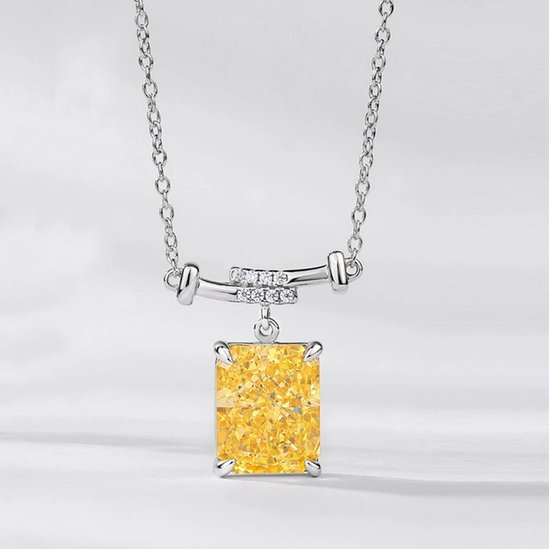 Sterling Silver Crushed Ice Cut Lab Sapphire Citrine Diamond Pendant Necklace for Women