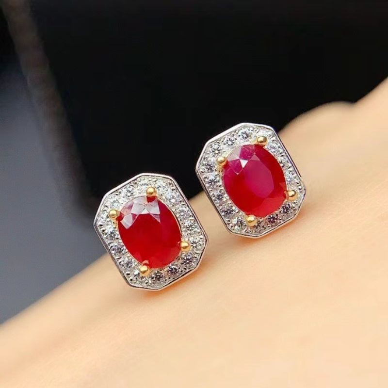 925 Silver Natural Ruby Earrings Classic Design for Women