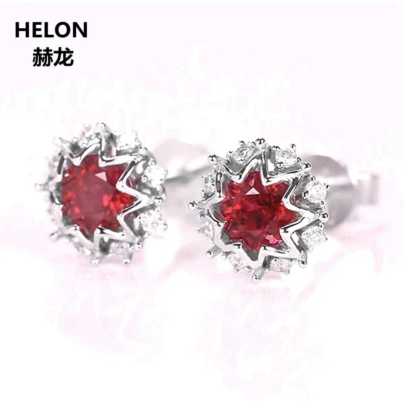 14k White Gold 1ctw Natural Diamonds & Garnet Stud Earrings for Women