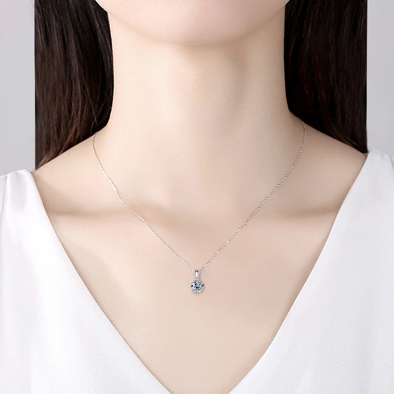 925 Sterling Silver Moissanite 6.5mm Pendant Necklace for Woman