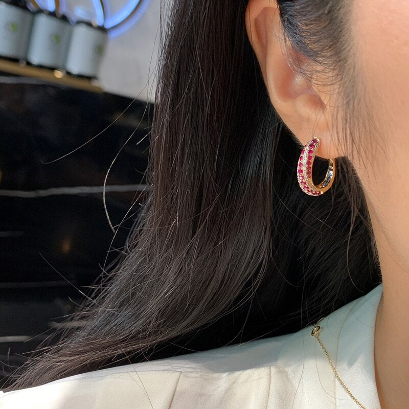 18K Yellow Gold Ruby Earrings for Women