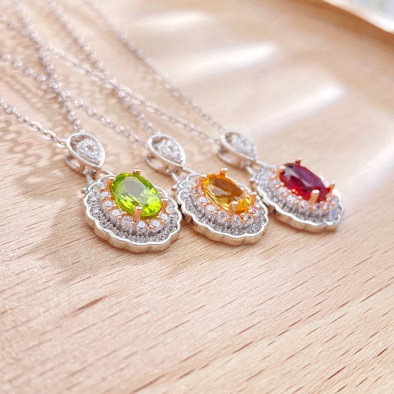 925 Sterling Silver Garnet Peridot Citrine Cubic Zircon Pendant Necklace for Women