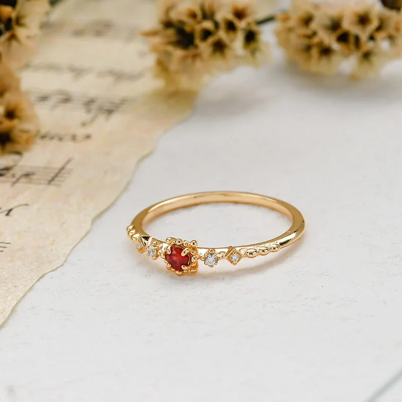 925 Sterling Silver Gold Plated LAB CREATED Ruby Thin Ring for Women