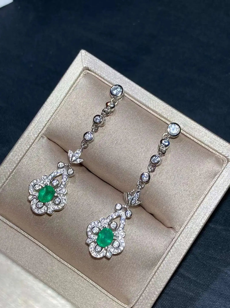 925 Sterling Silver Natural Emerald Earrings for Her