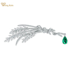 Sterling Silver Emerald Ruby Sapphire Diamond Wheat Brooch for Women