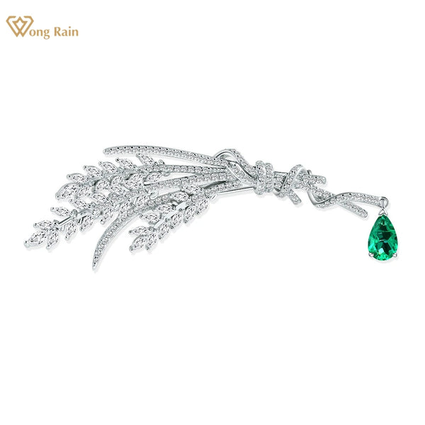 Wong Rain 925 Sterling Sliver Pear 5*8 MM Emerald Ruby Sapphire High Carbon Diamond Gems Elegant Wheat Brooch Brooches Jewelry