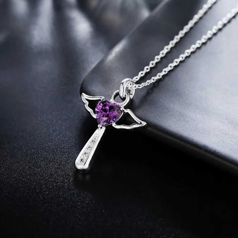 925 Sterling Silver Crystal Cross Pendant Necklace For Women