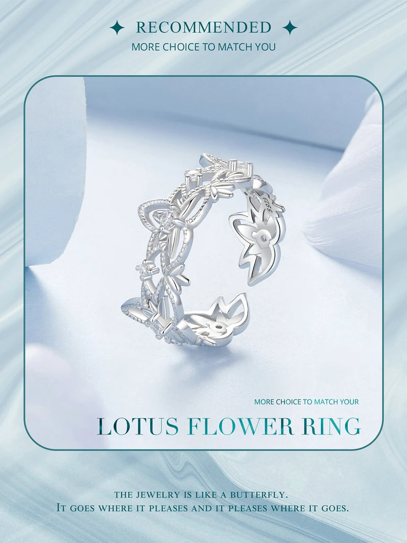 Sterling Silver Lotus Open Ring for Women