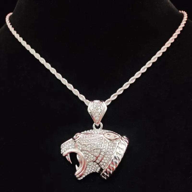 Sterling Silver Leopard Pendant Cuban Chain Necklace for Men and Women